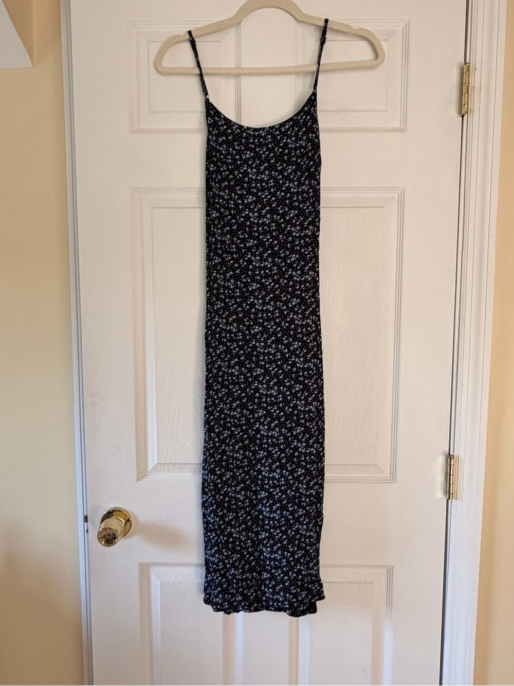 Brandy Melville Black Dress with Light Blue Floral Pattern